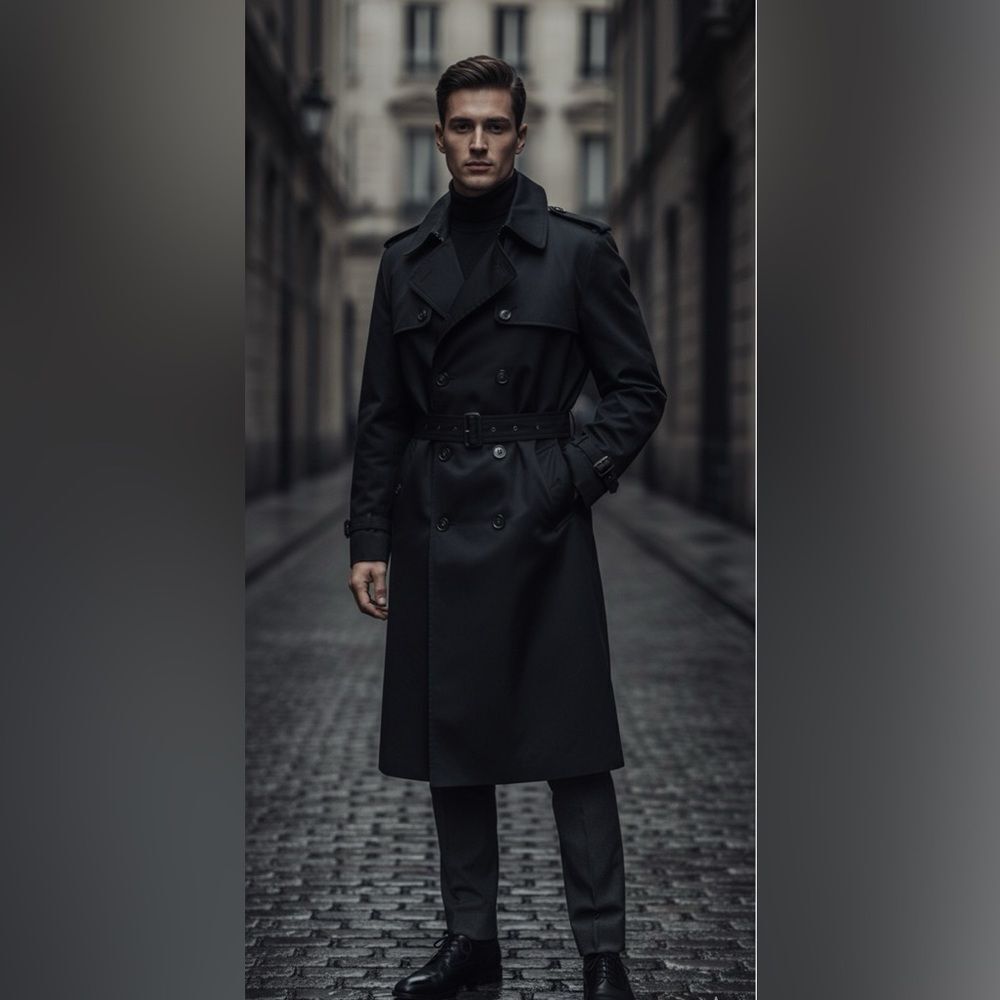 Vintage Christian Dior Black Double-Breasted Trench Coat